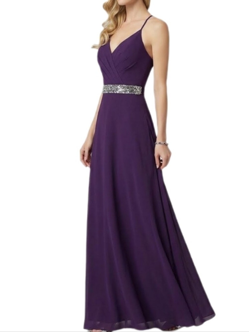 Davinci Dress Rhinestones and Sequins Ribbon Belt Sash Purple Size 10